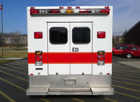The aluminum checker plate was used in the parked ambulance stair. 